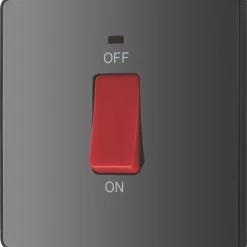 British General Evolve 45A 1-Gang 2-Pole Cooker Switch Black With LED With Black Inserts -British General Shop 862PY A3