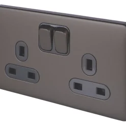 Schneider Electric Lisse Deco 13A 2-Gang DP Switched Plug Socket Mocha Bronze With Black Inserts