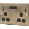 British General Nexus Metal 13A 2-Gang SP Switched Socket + 3.1A 2-Outlet Type A USB Charger Antique Brass With Black Inserts -British General Shop 8640P P