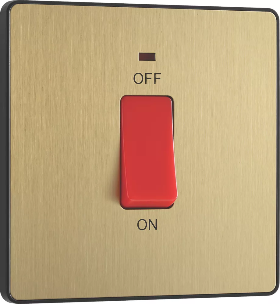 British General Evolve 45A 1-Gang 2-Pole Cooker Switch Satin Brass With LED With Black Inserts 4 British General Evolve 45A 1-Gang 2-Pole Cooker Switch Satin Brass With LED With Black Inserts - Image 2