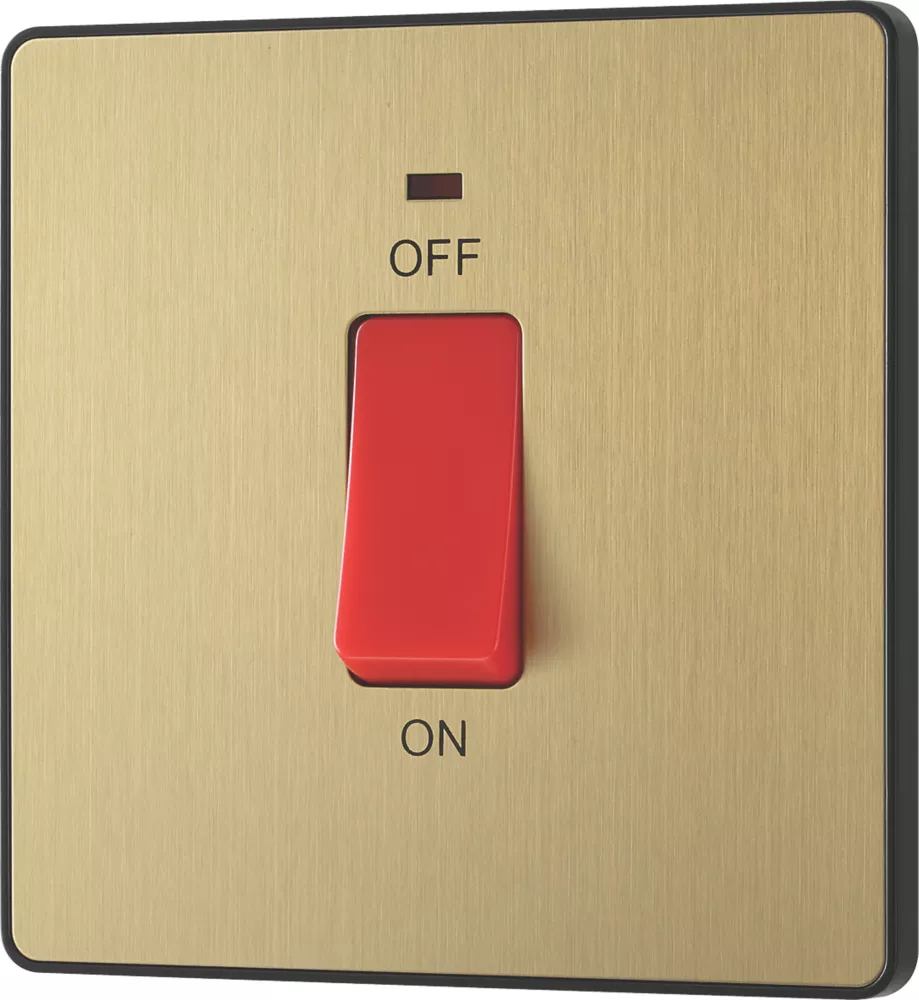 British General Evolve 45A 1-Gang 2-Pole Cooker Switch Satin Brass With LED With Black Inserts 6 British General Evolve 45A 1-Gang 2-Pole Cooker Switch Satin Brass With LED With Black Inserts - Image 4