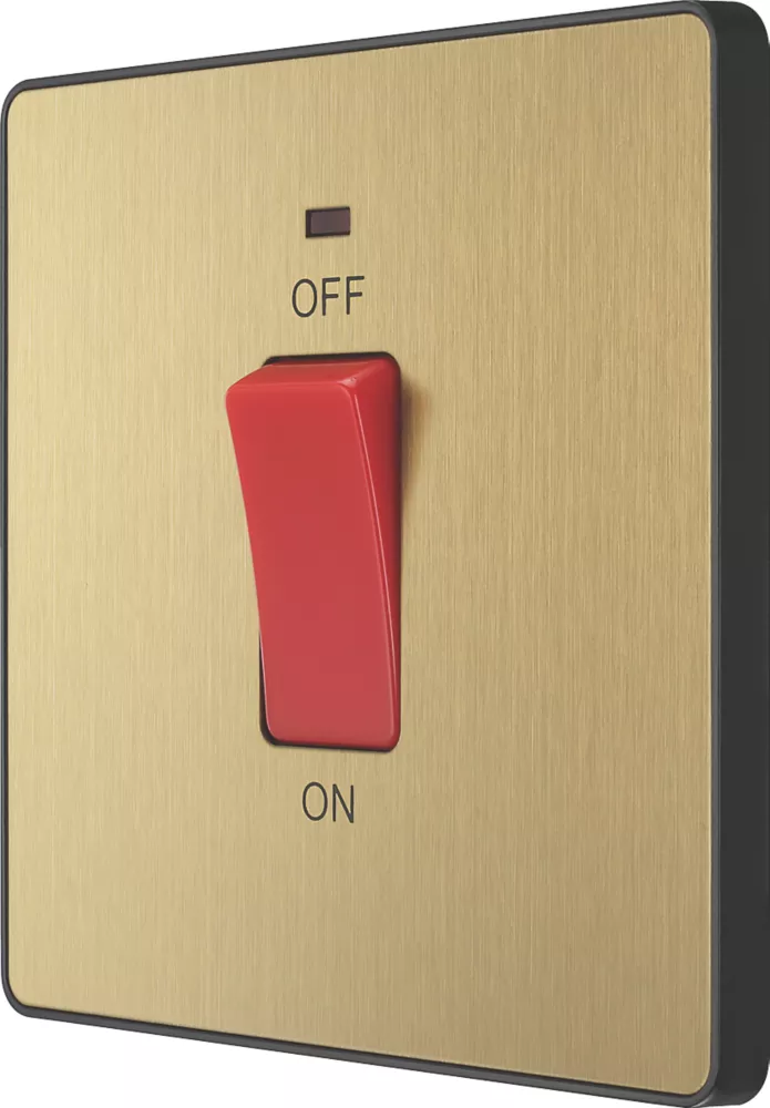 British General Evolve 45A 1-Gang 2-Pole Cooker Switch Satin Brass With LED With Black Inserts 3 British General Evolve 45A 1-Gang 2-Pole Cooker Switch Satin Brass With LED With Black Inserts