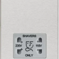 Knightsbridge CS89BCG 2-Gang Dual Voltage Shaver Socket 115 V / 230V Brushed Chrome With Colour-Matched Inserts