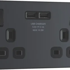 British General Evolve 13A 2-Gang SP Switched Socket + 3.1A 2-Outlet Type A USB Charger Grey With Black Inserts 10 British General Evolve 13A 2-Gang SP Switched Socket + 3.1A 2-Outlet Type A USB Charger Grey With Black Inserts -British General Shop 871RF A1