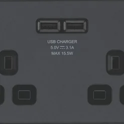 British General Evolve 13A 2-Gang SP Switched Socket + 3.1A 2-Outlet Type A USB Charger Grey With Black Inserts 11 British General Evolve 13A 2-Gang SP Switched Socket + 3.1A 2-Outlet Type A USB Charger Grey With Black Inserts -British General Shop 871RF A2