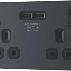 British General Evolve 13A 2-Gang SP Switched Socket + 3.1A 2-Outlet Type A USB Charger Grey With Black Inserts 12 British General Evolve 13A 2-Gang SP Switched Socket + 3.1A 2-Outlet Type A USB Charger Grey With Black Inserts -British General Shop 871RF A3