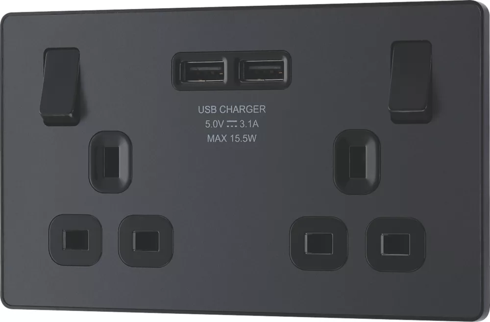 British General Evolve 13A 2-Gang SP Switched Socket + 3.1A 2-Outlet Type A USB Charger Grey With Black Inserts 6 British General Evolve 13A 2-Gang SP Switched Socket + 3.1A 2-Outlet Type A USB Charger Grey With Black Inserts - Image 4