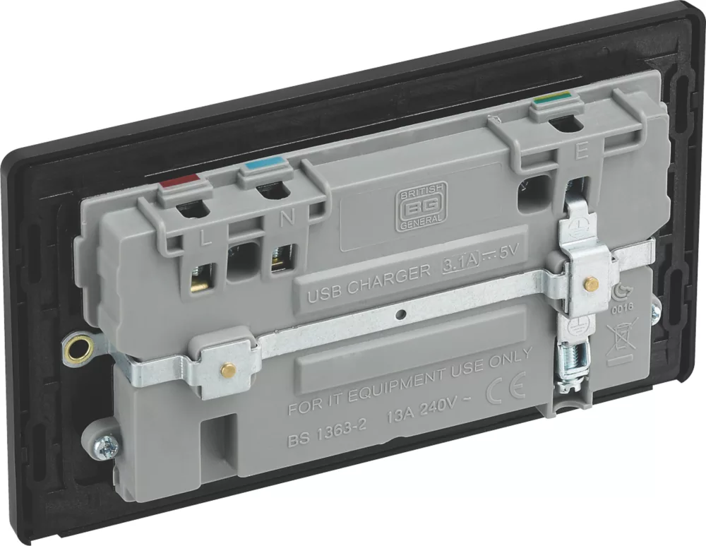 British General Evolve 13A 2-Gang SP Switched Socket + 3.1A 2-Outlet Type A USB Charger Grey With Black Inserts 7 British General Evolve 13A 2-Gang SP Switched Socket + 3.1A 2-Outlet Type A USB Charger Grey With Black Inserts - Image 5