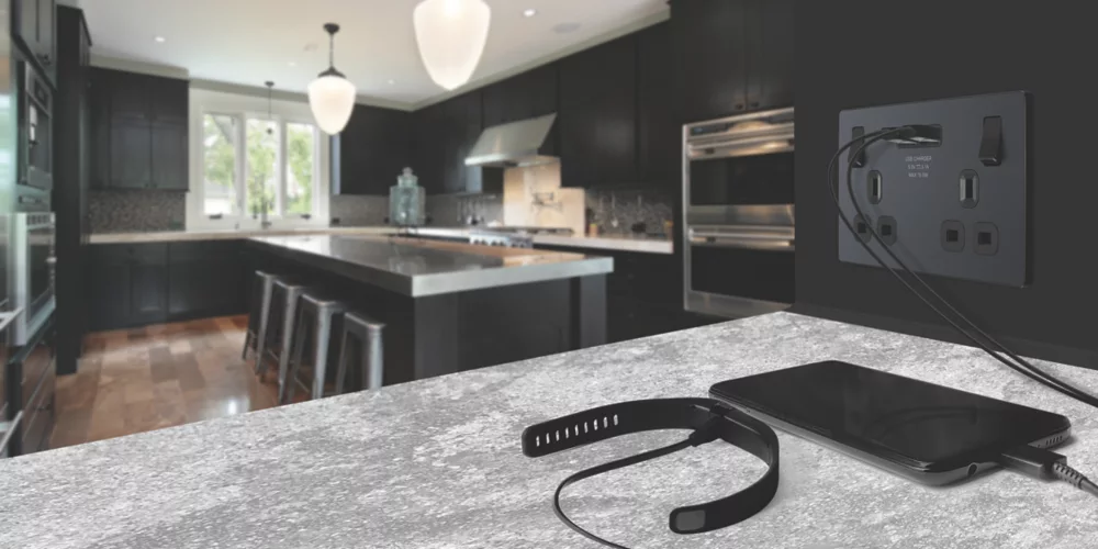 British General Evolve 13A 2-Gang SP Switched Socket + 3.1A 2-Outlet Type A USB Charger Grey With Black Inserts 9 British General Evolve 13A 2-Gang SP Switched Socket + 3.1A 2-Outlet Type A USB Charger Grey With Black Inserts - Image 7