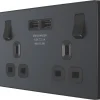 British General Evolve 13A 2-Gang SP Switched Socket + 3.1A 2-Outlet Type A USB Charger Grey With Black Inserts -British General Shop 871RF P