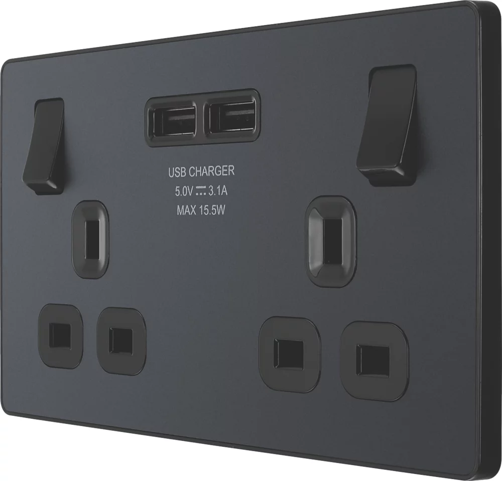 British General Evolve 13A 2-Gang SP Switched Socket + 3.1A 2-Outlet Type A USB Charger Grey With Black Inserts 3 British General Evolve 13A 2-Gang SP Switched Socket + 3.1A 2-Outlet Type A USB Charger Grey With Black Inserts