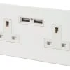 Varilight 13AX 2-Gang Unswitched Socket + 2.1A 2-Outlet Type A USB Charger Ice White With White Inserts 2 Varilight 13AX 2-Gang Unswitched Socket + 2.1A 2-Outlet Type A USB Charger Ice White With White Inserts -British General Shop 8735F P