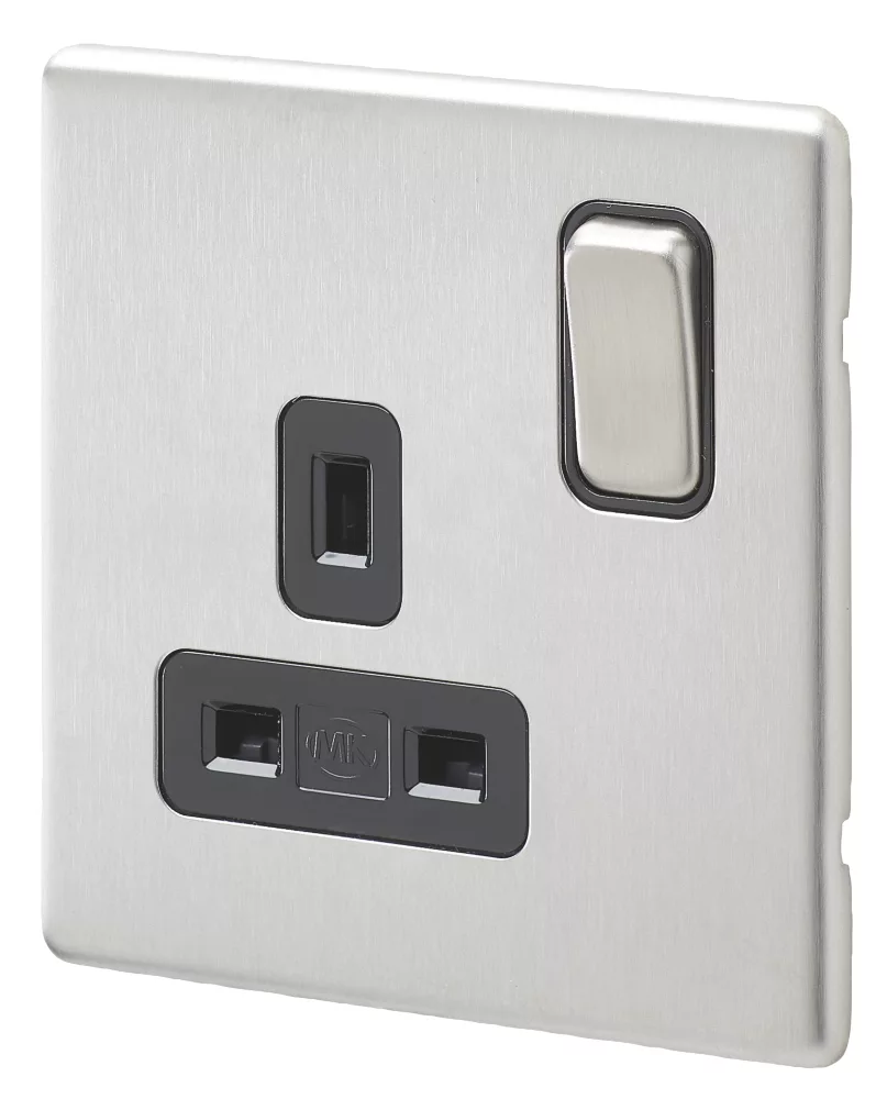 MK Aspect 13A 1-Gang DP Switched Plug Socket Brushed Stainless Steel With Black Inserts 3 MK Aspect 13A 1-Gang DP Switched Plug Socket Brushed Stainless Steel With Black Inserts