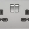 Knightsbridge SFR9000BC 13A 2-Gang DP Switched Double Socket Brushed Chrome With Black Inserts -British General Shop 873TY P