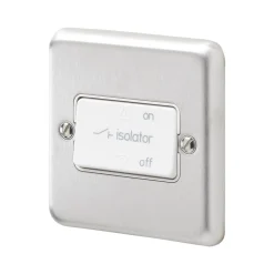 MK Albany Plus 10A 1-Gang 3-Pole Fan Isolator Switch Brushed Stainless Steel With White Inserts