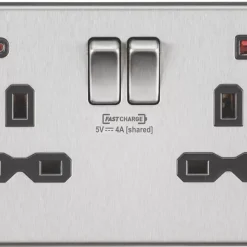 Knightsbridge CS9909BC 13A 2-Gang DP Switched Socket + 4.0A 2-Outlet Type A & C USB Charger Brushed Chrome With Black Inserts