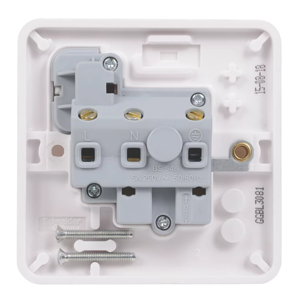 Schneider Electric Lisse 5A 1-Gang SP Switched Round Pin Plug Socket White 6 Schneider Electric Lisse 5A 1-Gang SP Switched Round Pin Plug Socket White - Image 4