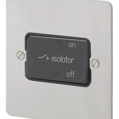 MK Edge 10A 1-Gang 3-Pole Fan Isolator Switch Brushed Stainless Steel With Black Inserts