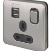 Schneider Electric Lisse Deco 13A 1-Gang SP Switched Socket + 2.1A 2-Outlet Type A USB Charger Brushed Stainless Steel With Black Inserts 2 Schneider Electric Lisse Deco 13A 1-Gang SP Switched Socket + 2.1A 2-Outlet Type A USB Charger Brushed Stainless Steel With Black Inserts -British General Shop 882CC P