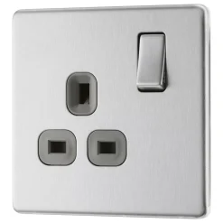 LAP 13A 1-Gang DP Switched Power Socket Brushed Stainless Steel With Graphite Inserts