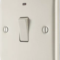 British General Nexus Metal 20A 1-Gang 2-Pole Control Switch Pearl Nickel With LED With Colour-Matched Inserts