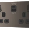 LAP 13A 2-Gang SP Switched Socket + 4.2A 2-Outlet Type A & C USB Charger Black Nickel With Black Inserts -British General Shop 888HF P