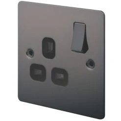 LAP 13A 1-Gang DP Switched Plug Socket Black Nickel With Black Inserts