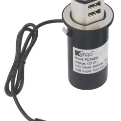 Kengo 2.4A 2-Outlet Type A Pop-Up Desktop USB Charger Stainless Steel