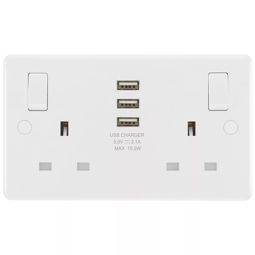 LAP 13A 2-Gang SP Switched Socket + 3.1A 3-Outlet Type A USB Charger White 4 LAP 13A 2-Gang SP Switched Socket + 3.1A 3-Outlet Type A USB Charger White - Image 2