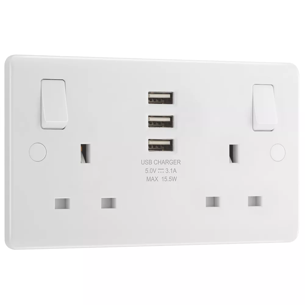 LAP 13A 2-Gang SP Switched Socket + 3.1A 3-Outlet Type A USB Charger White 5 LAP 13A 2-Gang SP Switched Socket + 3.1A 3-Outlet Type A USB Charger White - Image 3