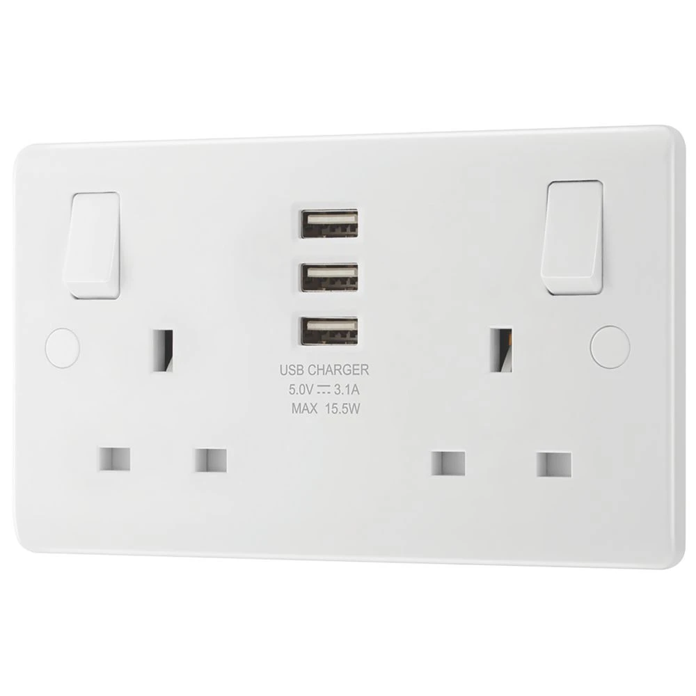 LAP 13A 2-Gang SP Switched Socket + 3.1A 3-Outlet Type A USB Charger White 3 LAP 13A 2-Gang SP Switched Socket + 3.1A 3-Outlet Type A USB Charger White