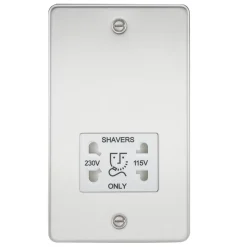 Knightsbridge FP8900PCW 2-Gang Dual Voltage Shaver Socket 115 V / 230V Polished Chrome With White Inserts