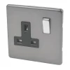 Varilight 13AX 1-Gang DP Switched Plug Socket Slate Grey With Black Inserts