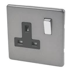 Varilight 13AX 1-Gang DP Switched Plug Socket Slate Grey With Black Inserts