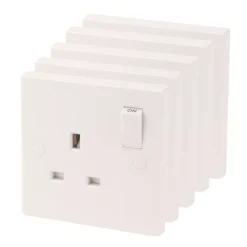 Essentials 13A 1-Gang SP Switched Plug Socket White 5 Pack