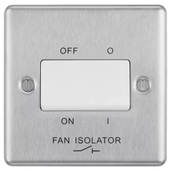 LAP 10AX 1-Gang 3-Pole Fan Isolator Switch Brushed Stainless Steel With White Inserts -British General Shop 90520 A2