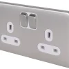 Schneider Electric Lisse Deco 13A 2-Gang DP Switched Plug Socket Brushed Stainless Steel With White Inserts -British General Shop 909FF P