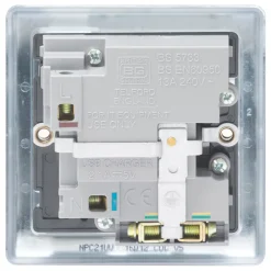 British General Nexus Metal 13A 1-Gang SP Switched Socket + 2.1A 2-Outlet Type A USB Charger Polished Chrome With White Inserts -British General Shop 913FT A2