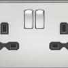 Knightsbridge SFR9000PC 13A 2-Gang DP Switched Double Socket Polished Chrome With Black Inserts 1 Knightsbridge SFR9000PC 13A 2-Gang DP Switched Double Socket Polished Chrome With Black Inserts -British General Shop 915TY P