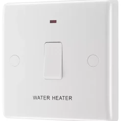 British General 802 Series 20A 1-Gang DP &apos;Water Heater&apos; Printed Switch White With LED