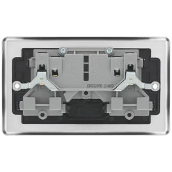 LAP 13A 2-Gang SP Switched Plug Socket Brushed Stainless Steel With Black Inserts -British General Shop 9183C A3