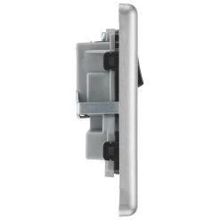 LAP 13A 2-Gang SP Switched Plug Socket Brushed Stainless Steel With Black Inserts -British General Shop 9183C A4