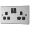LAP 13A 2-Gang SP Switched Plug Socket Brushed Stainless Steel With Black Inserts 2 LAP 13A 2-Gang SP Switched Plug Socket Brushed Stainless Steel With Black Inserts -British General Shop 9183C P