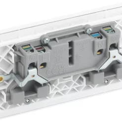 British General Evolve 13A 2-Gang SP Switched Socket Brushed Steel With White Inserts -British General Shop 918RF A4