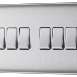 British General Nexus Metal 20A 16AX 6-Gang 2-Way Light Switch Brushed Steel