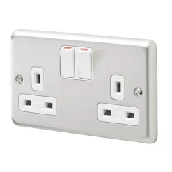 MK Contoura 13A 2-Gang DP Switched Plug Socket Grey With White Inserts