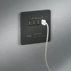 Knightsbridge SFQUADAT 5.1A 4-Outlet Type A USB Socket Anthracite With Black Inserts -British General Shop 930VF A2