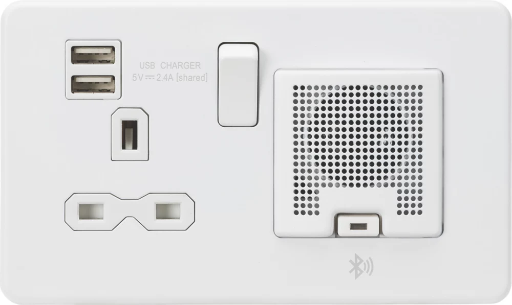 Knightsbridge SFR9905MW 13A 1-Gang SP Switched Socket + 2.4A 2-Outlet Type A USB Charger Matt White With White Inserts 3 Knightsbridge SFR9905MW 13A 1-Gang SP Switched Socket + 2.4A 2-Outlet Type A USB Charger Matt White With White Inserts