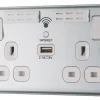 LAP 13A 2-Gang SP Switched Wi-Fi Extender Socket + 2.1A 1-Outlet Type A USB Charger Polished Chrome With White Inserts 2 LAP 13A 2-Gang SP Switched Wi-Fi Extender Socket + 2.1A 1-Outlet Type A USB Charger Polished Chrome With White Inserts -British General Shop 933HF P