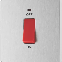 British General Evolve 45A 1-Gang 2-Pole Cooker Switch Brushed Steel With LED With White Inserts -British General Shop 933PY A3